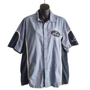 Orange County Choppers Button Up Bowling Shirt Embroidered Blue Gray Men's Sz L